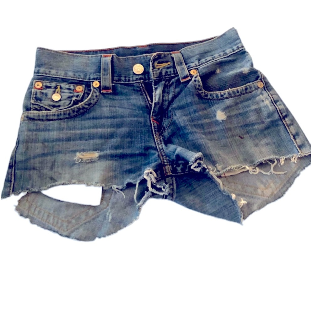 🌞 True Religion blue bohemian distressed look, cut off Jean shorts Sexy women 28